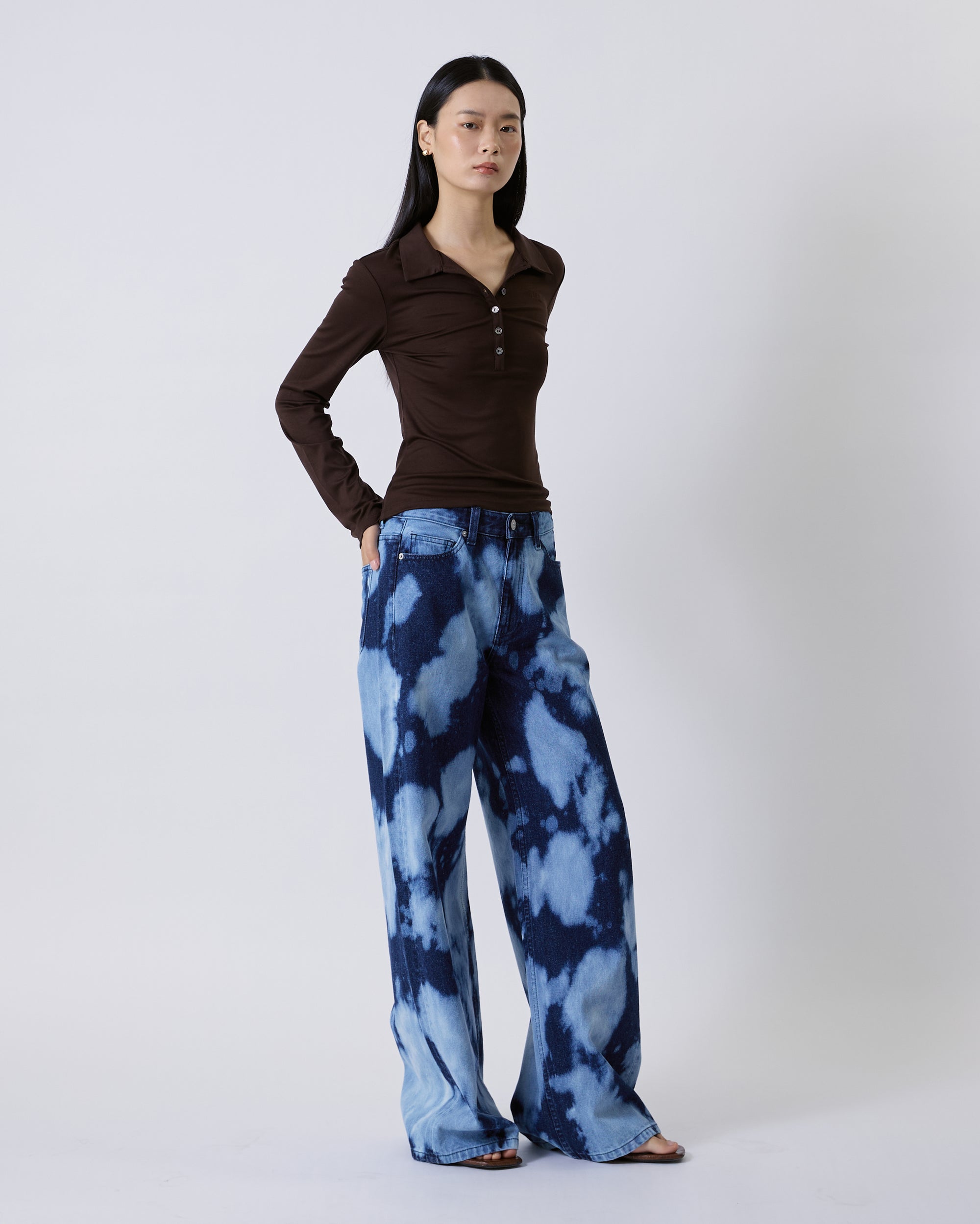 Jungle Urbaine - Slim Fit Long Sleeve Polo in Dark Brown