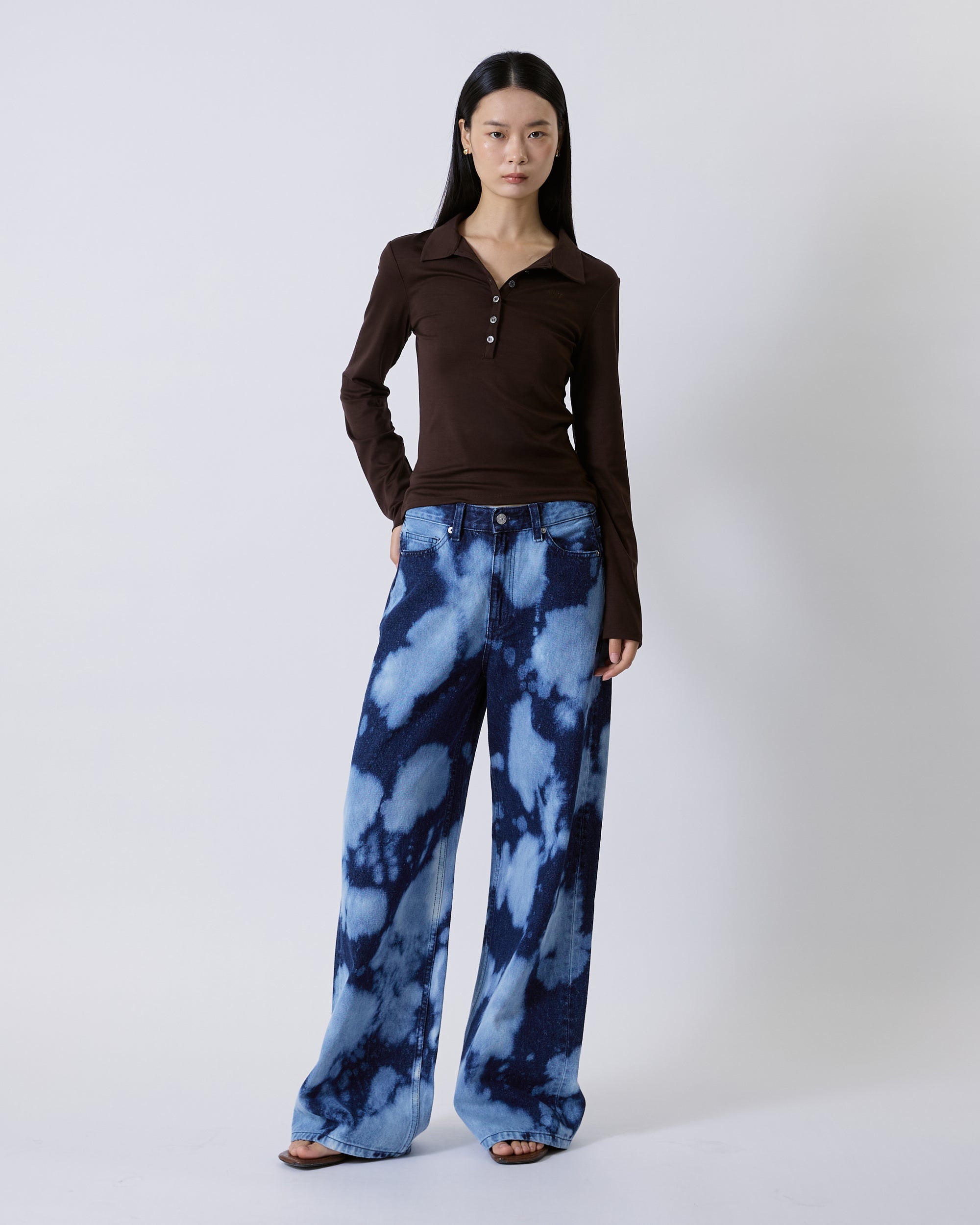 Jungle Urbaine - Slim Fit Long Sleeve Polo in Dark Brown