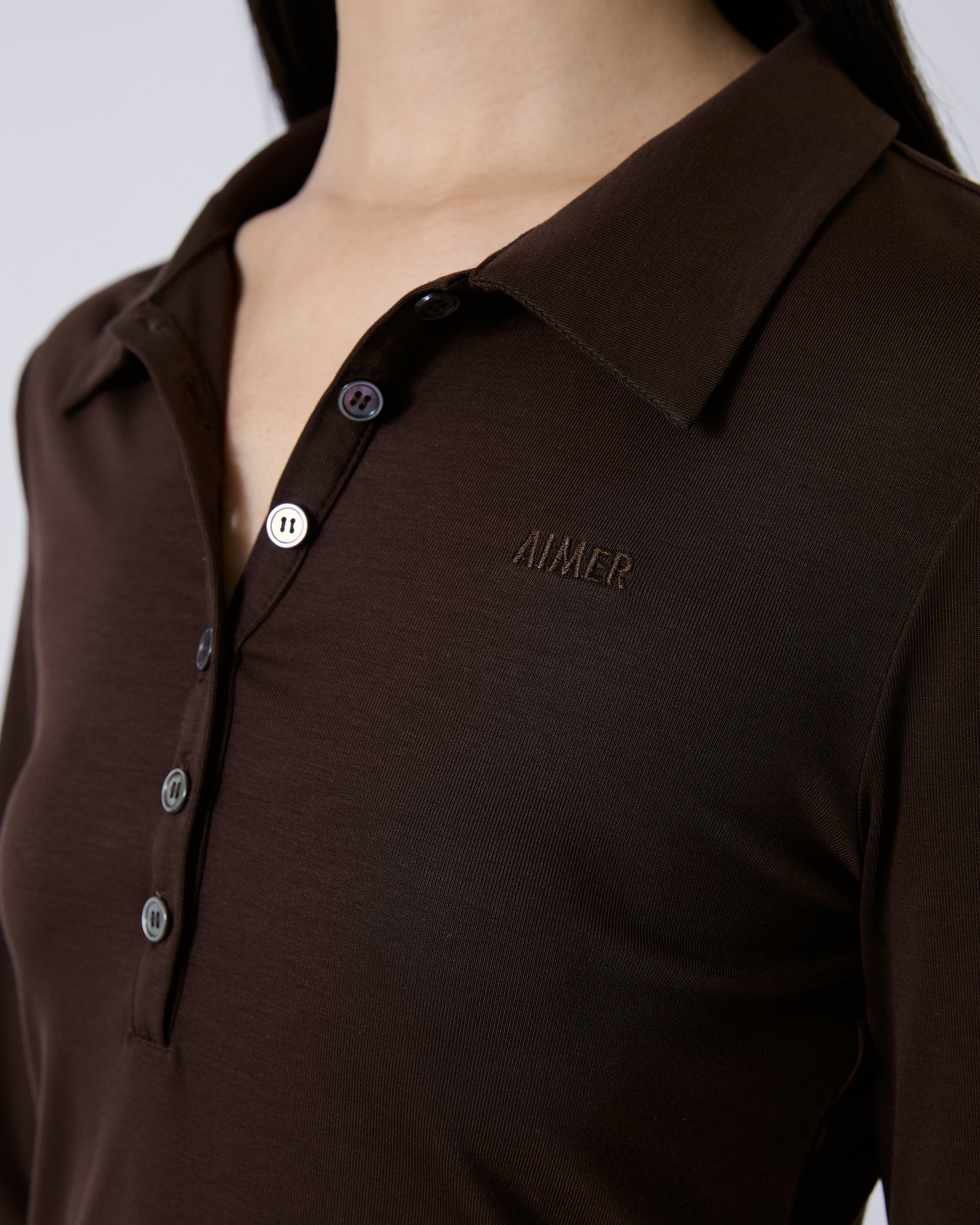 Jungle Urbaine - Slim Fit Long Sleeve Polo in Dark Brown