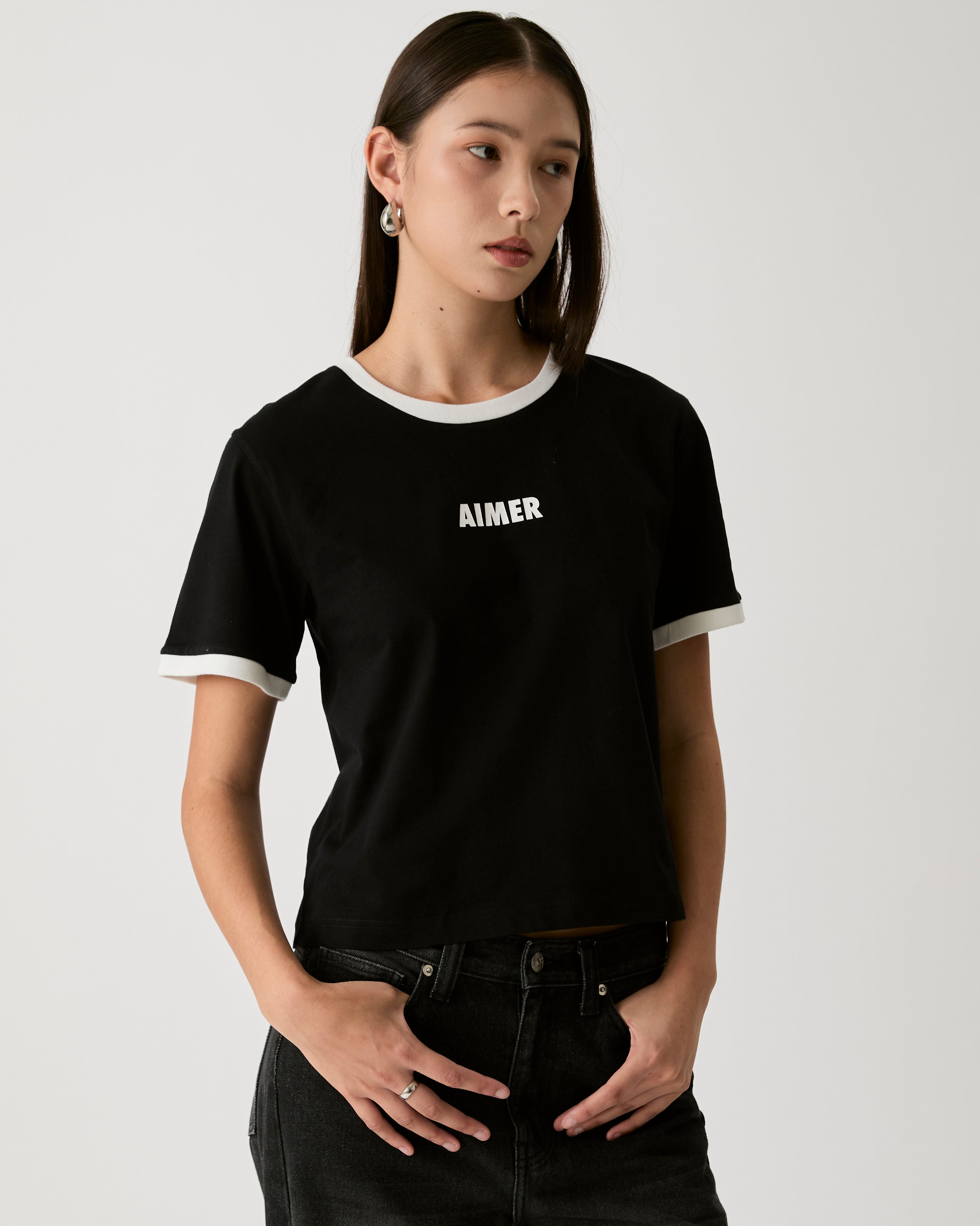 Knitted Programme - AIMER Contrast Ribbed T-Shirt in Black White