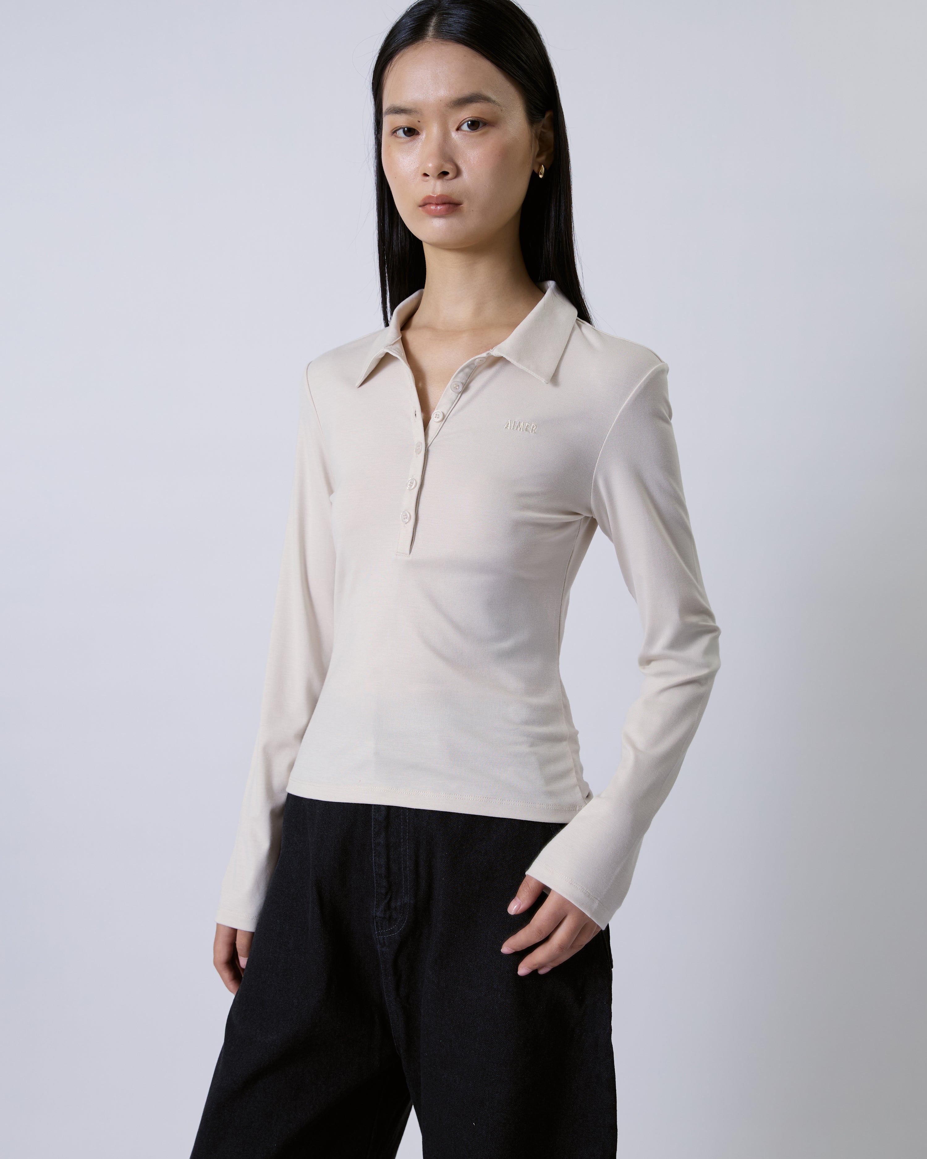 Jungle Urbaine  - Slim Fit Long Sleeve Polo in Beige