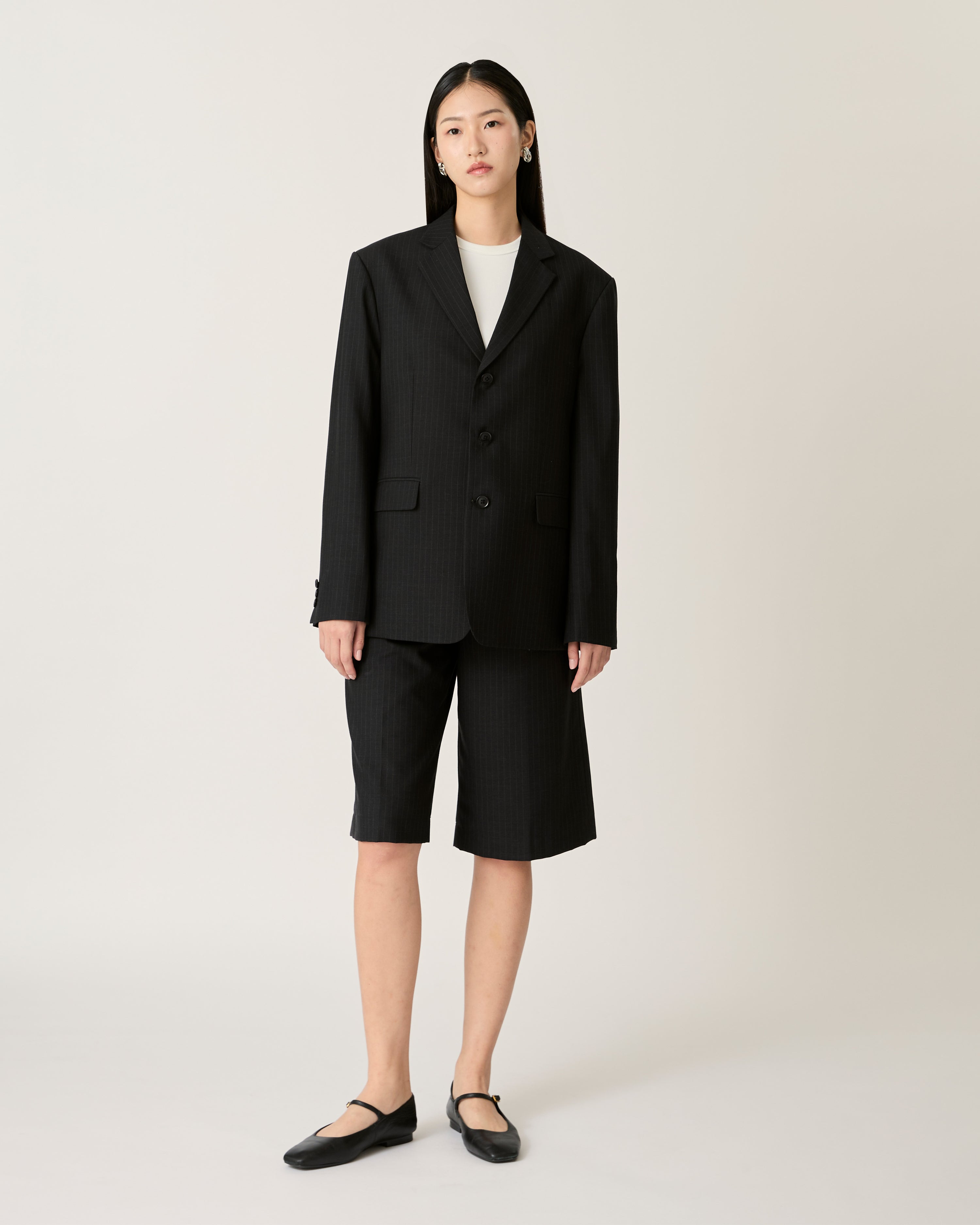 Returns to Nature - Three Button Blazer in Charcoal Pinstripe