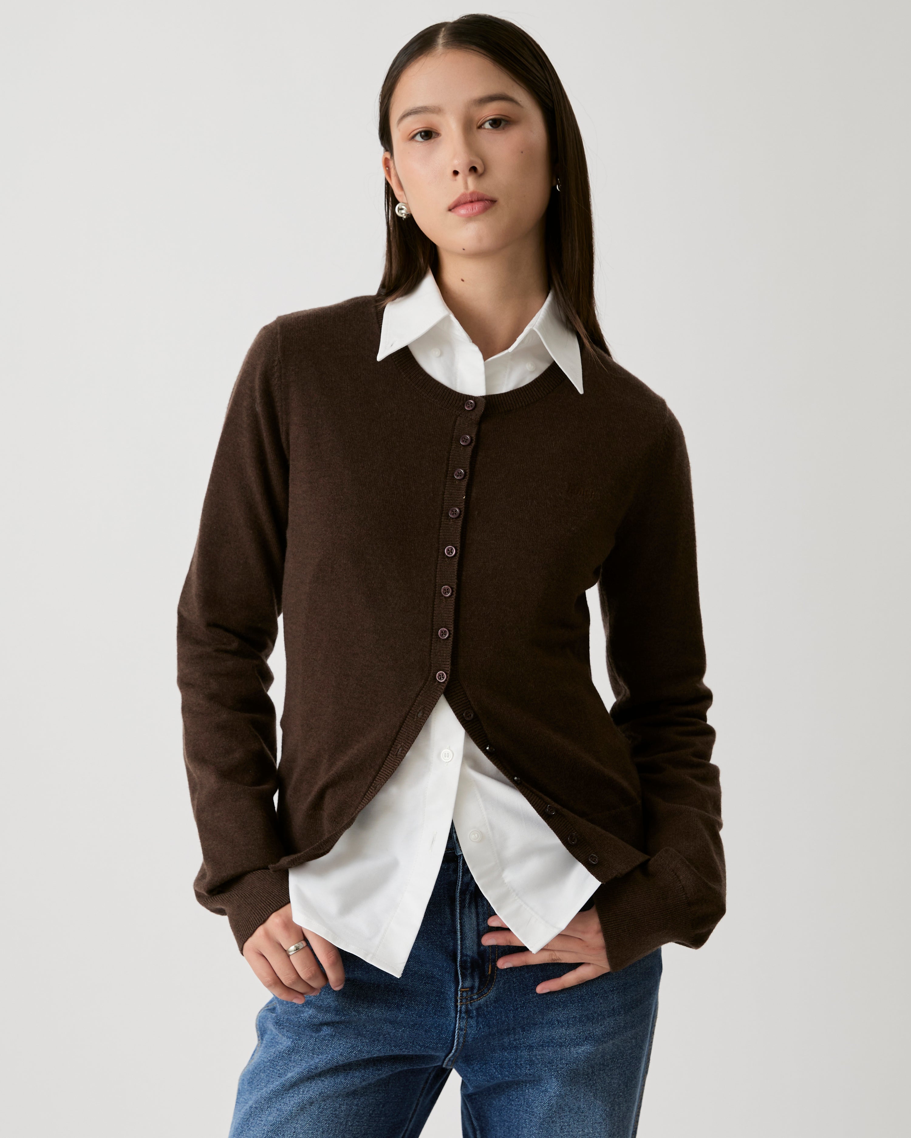 Knit Programme - Classic Knitted Cardigan in Dark Brown