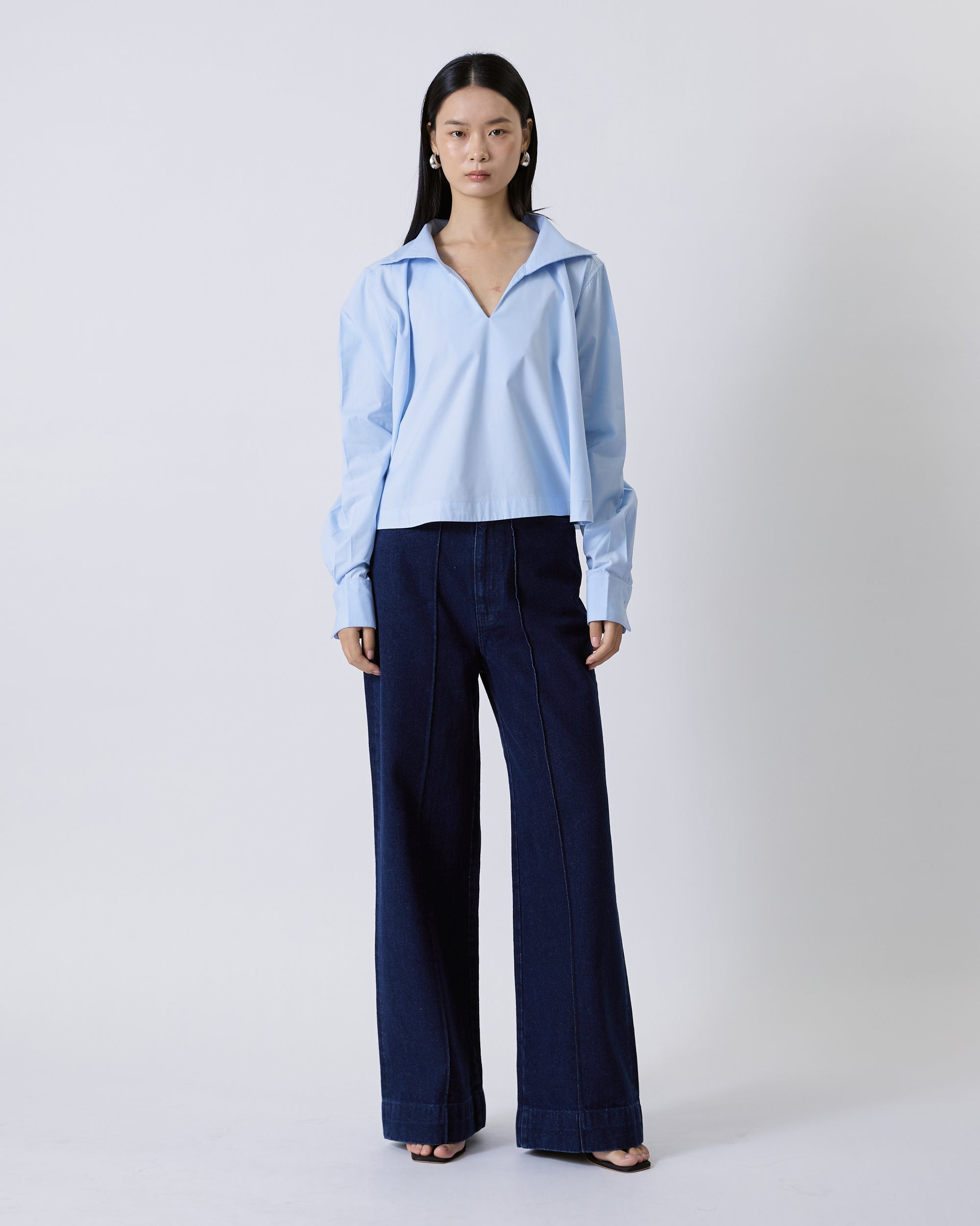 Jungle Urbaine - Sailor Pleated Crop Shirt in Light Blue
