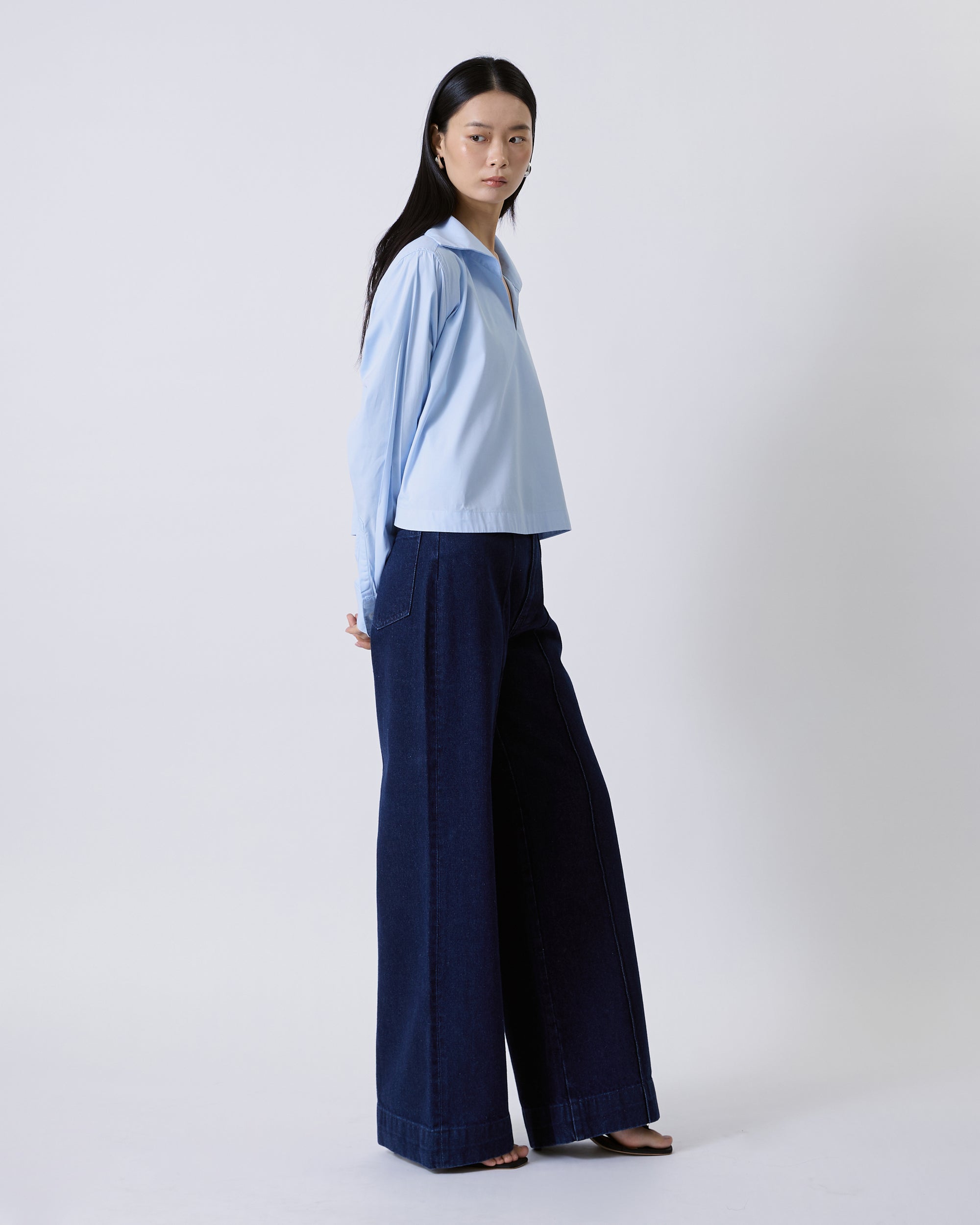 Jungle Urbaine - Sailor Pleated Crop Shirt in Light Blue