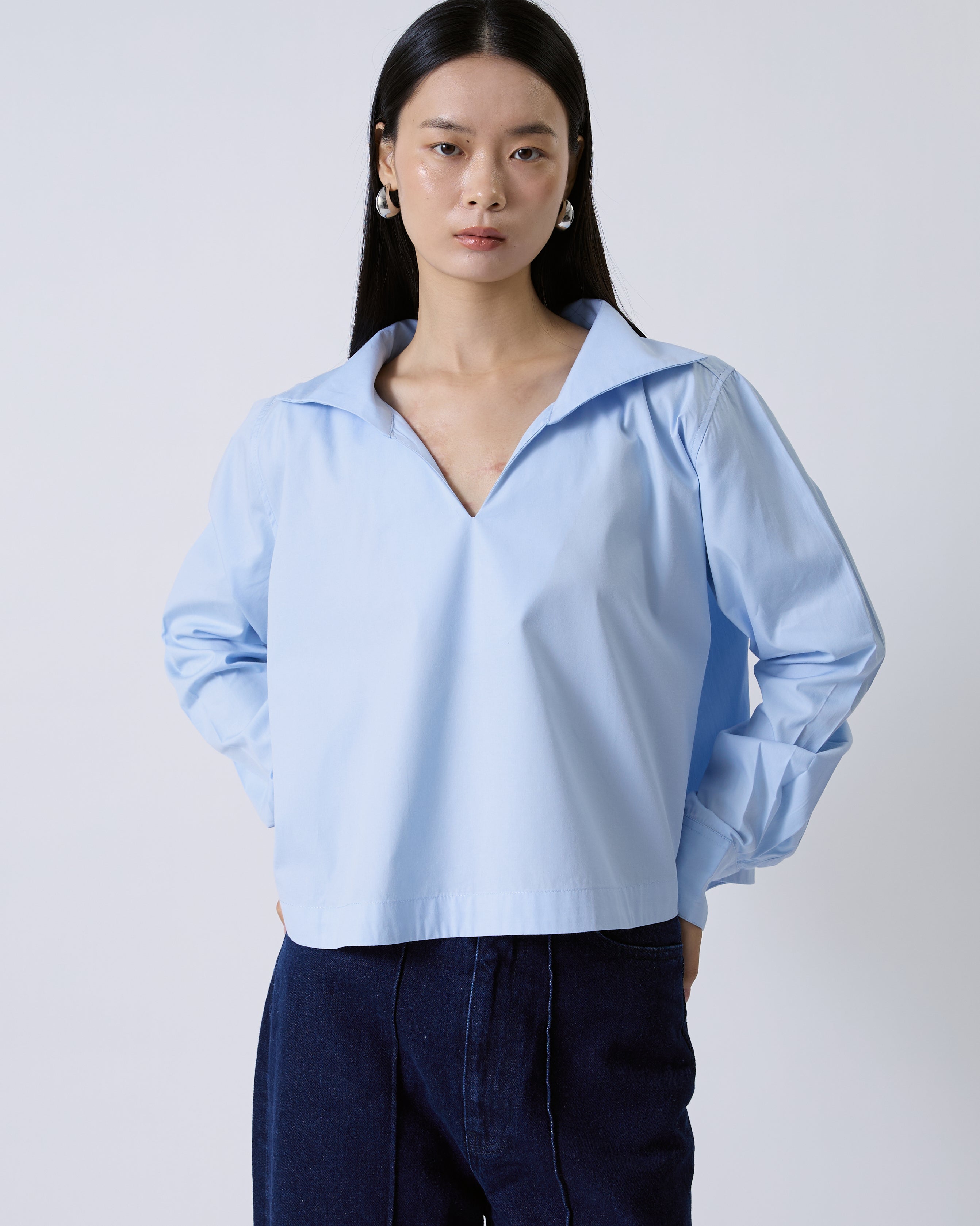 Jungle Urbaine - Sailor Pleated Crop Shirt in Light Blue