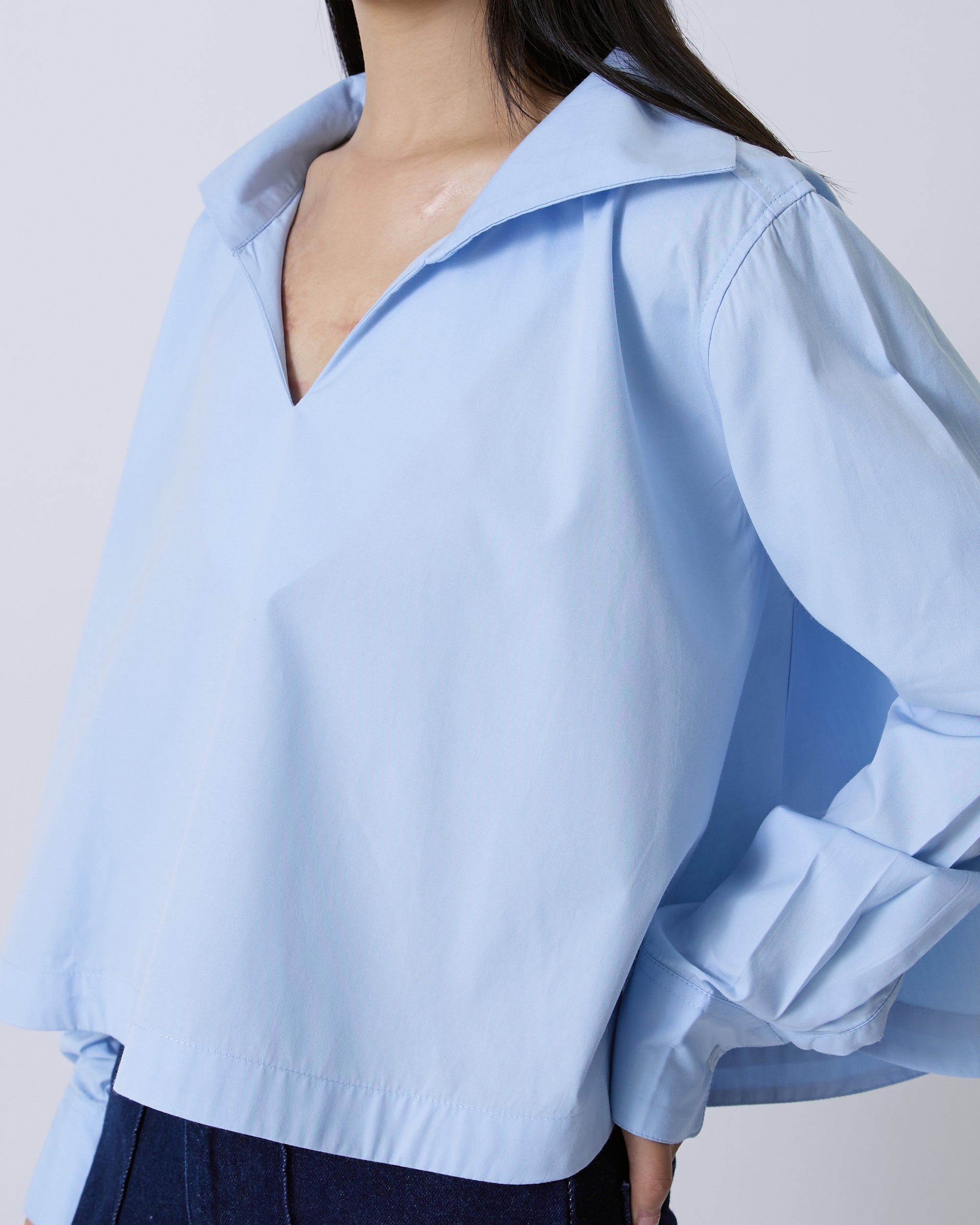Jungle Urbaine - Sailor Pleated Crop Shirt in Light Blue