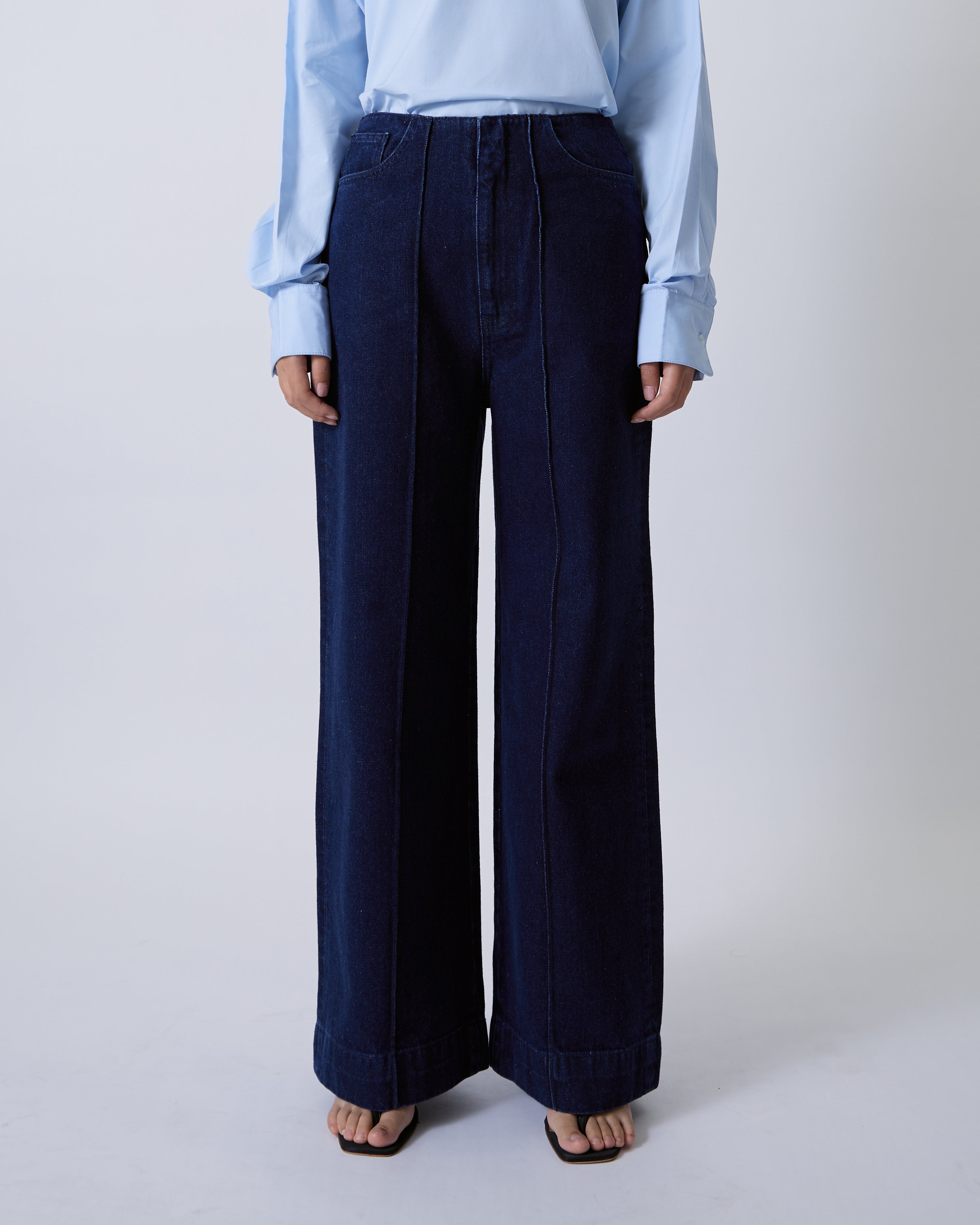 Jungle Urbaine - Tailored High Rise Wide Leg Jeans in Dark Denim