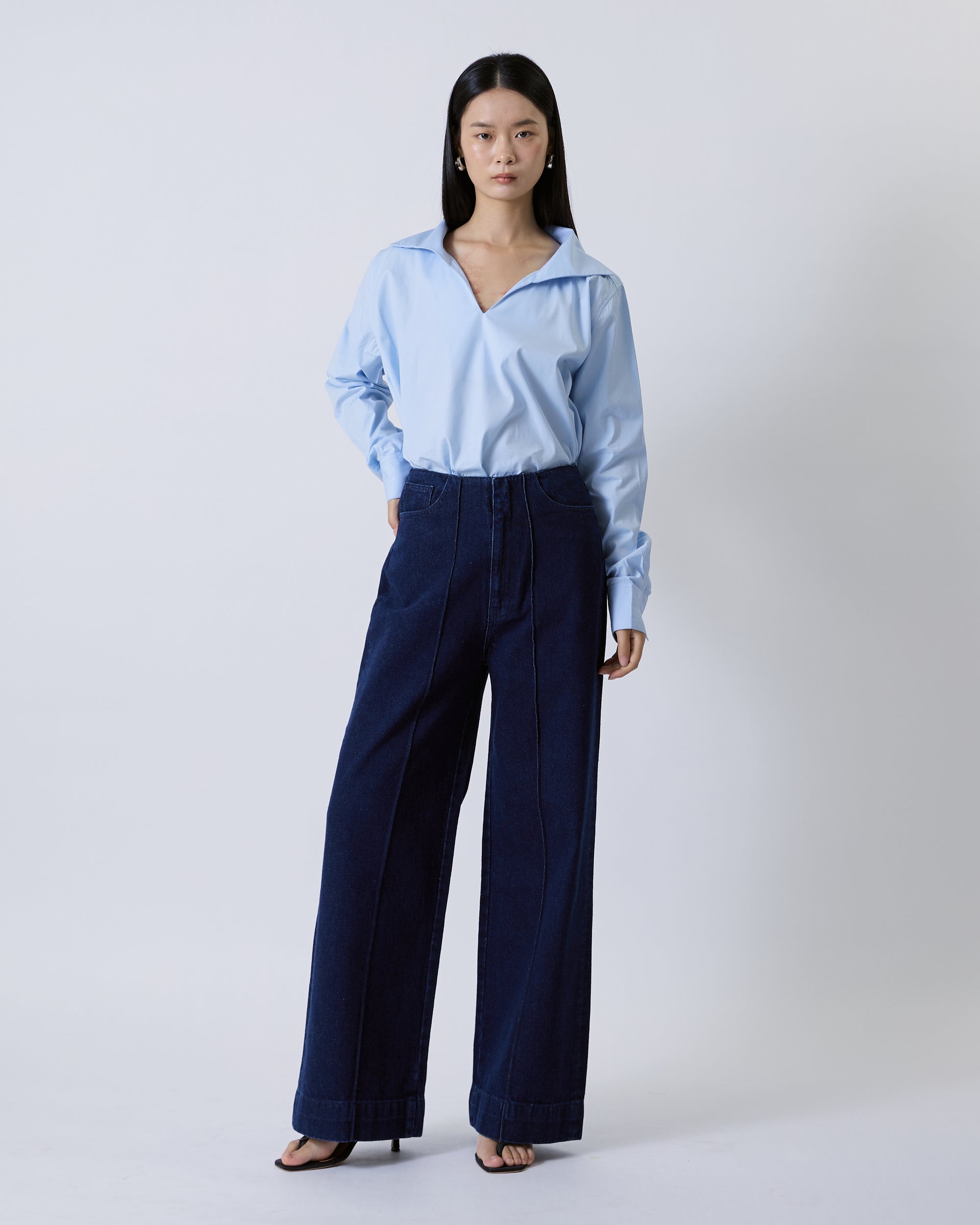 Jungle Urbaine - Tailored High Rise Wide Leg Jeans in Dark Denim