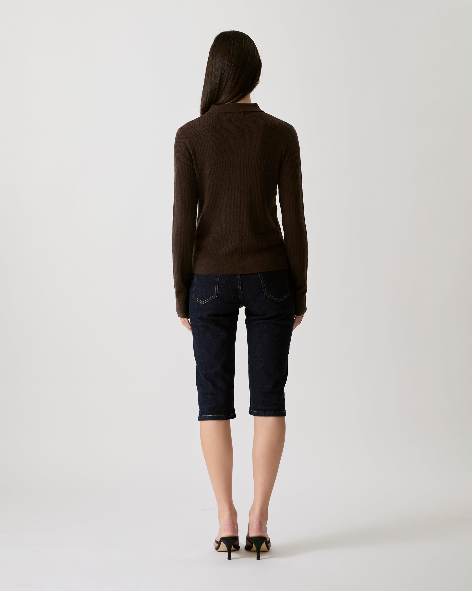 Knit Programme - Slim Knitted Polo Cardigan in Dark Brown