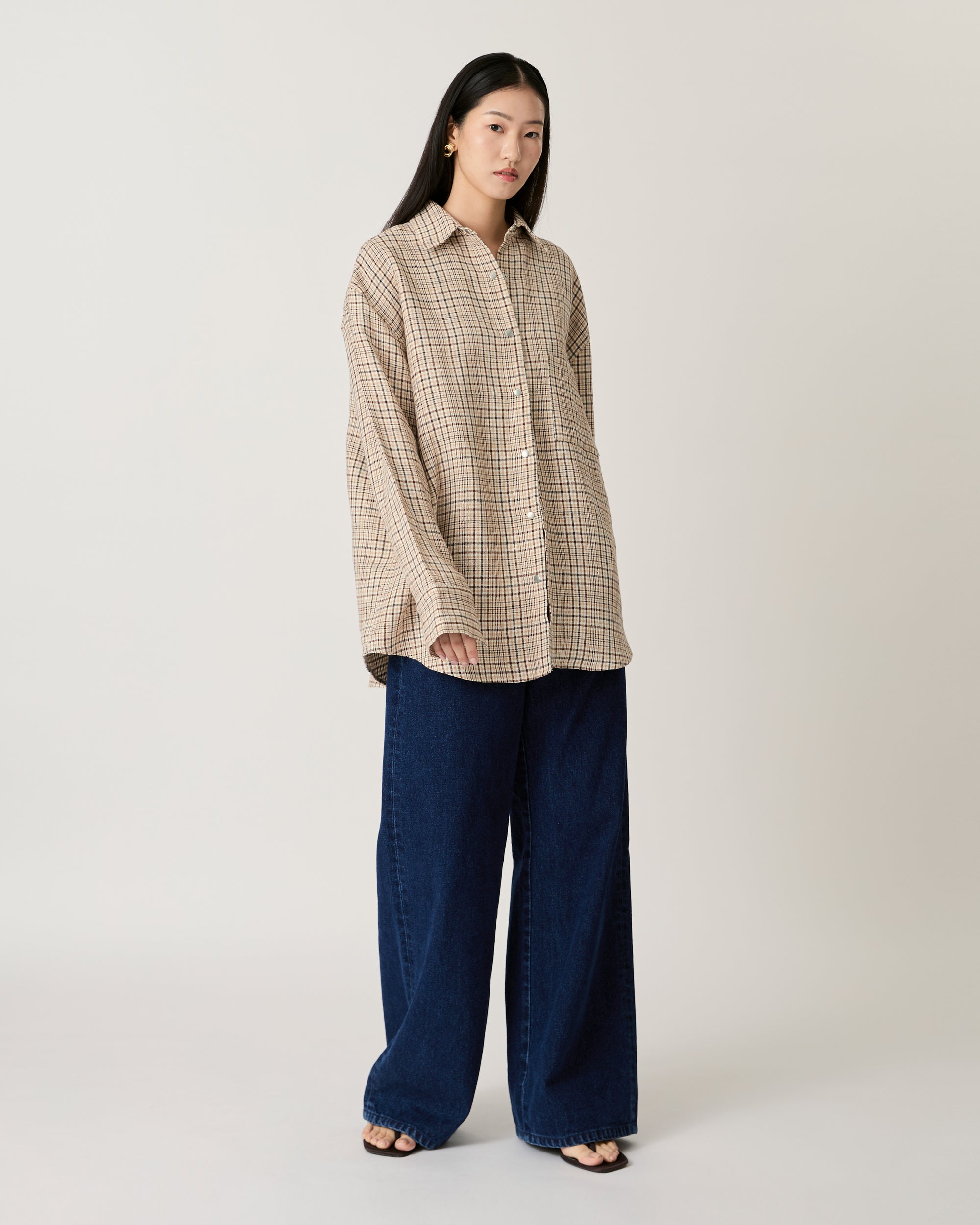 Returns to Nature - Oversized Shirt in Beige Gingham
