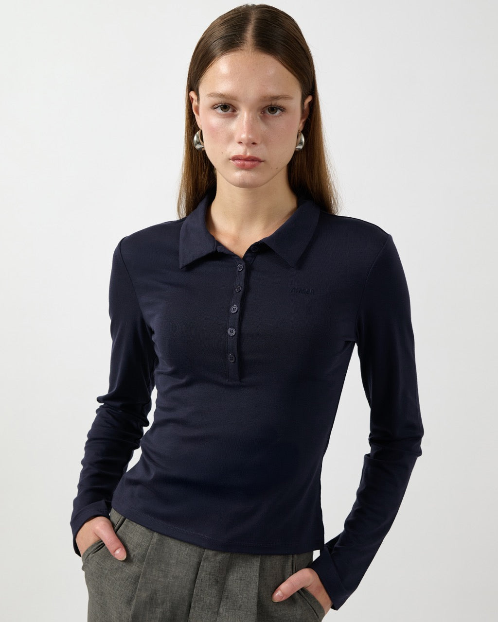 Jungle Urbaine - Slim Fit Long Sleeve Polo in Navy