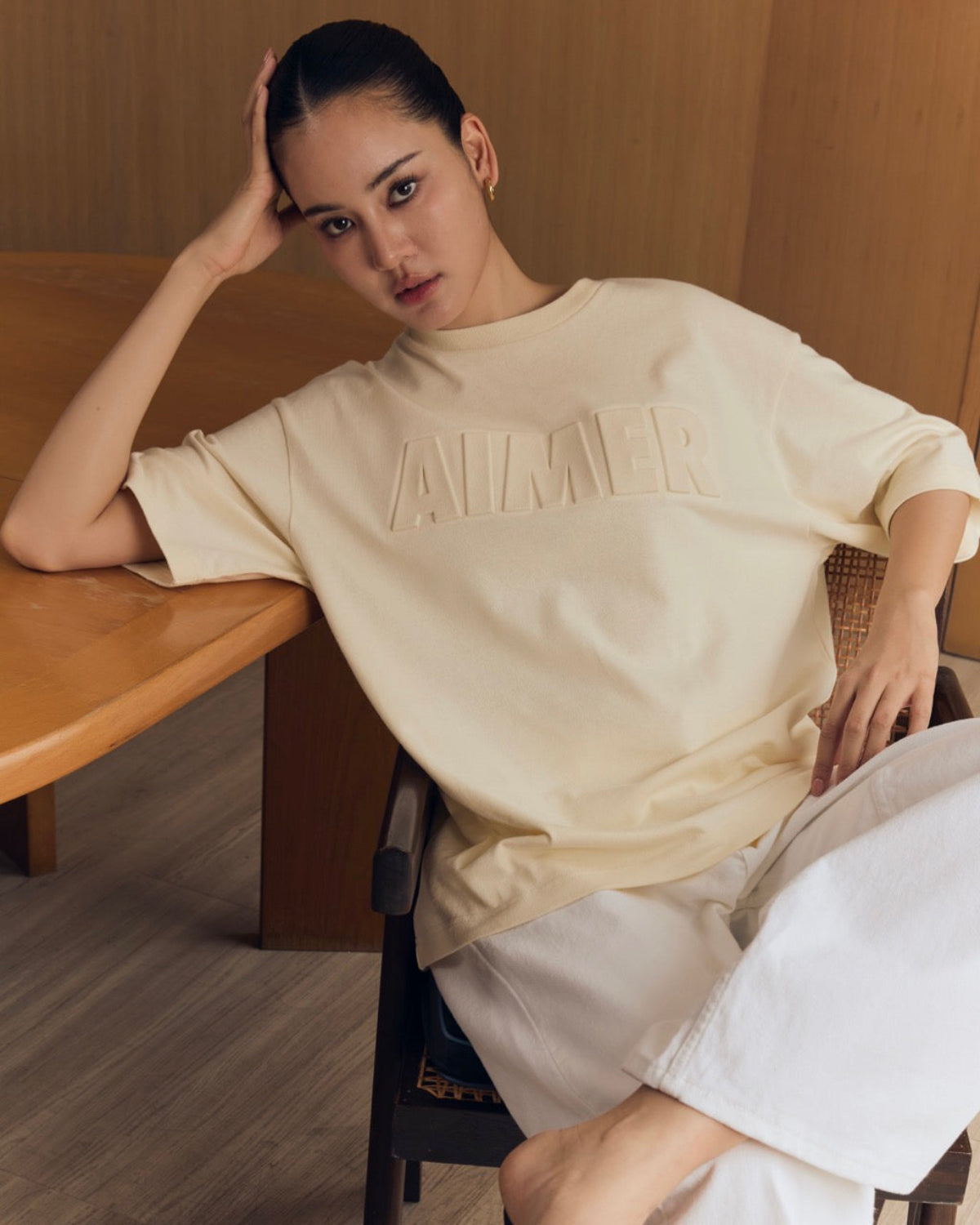 AIMER - Embossed T-Shirt in Ivory