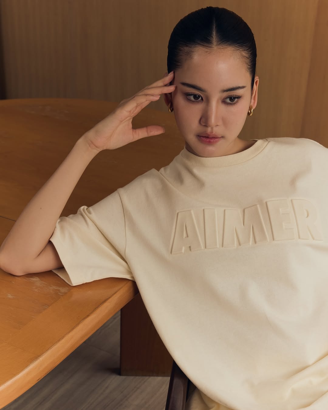 AIMER - Embossed T-Shirt in Ivory