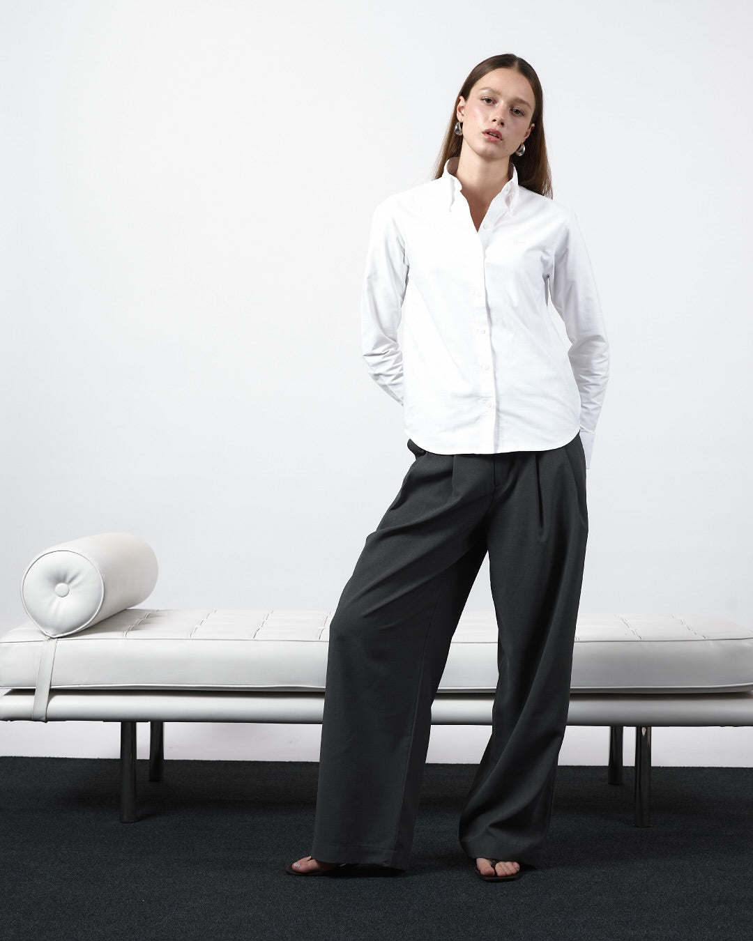 AIMER Core Essential - Double Pleated Oversized Trousers in Dark Grey