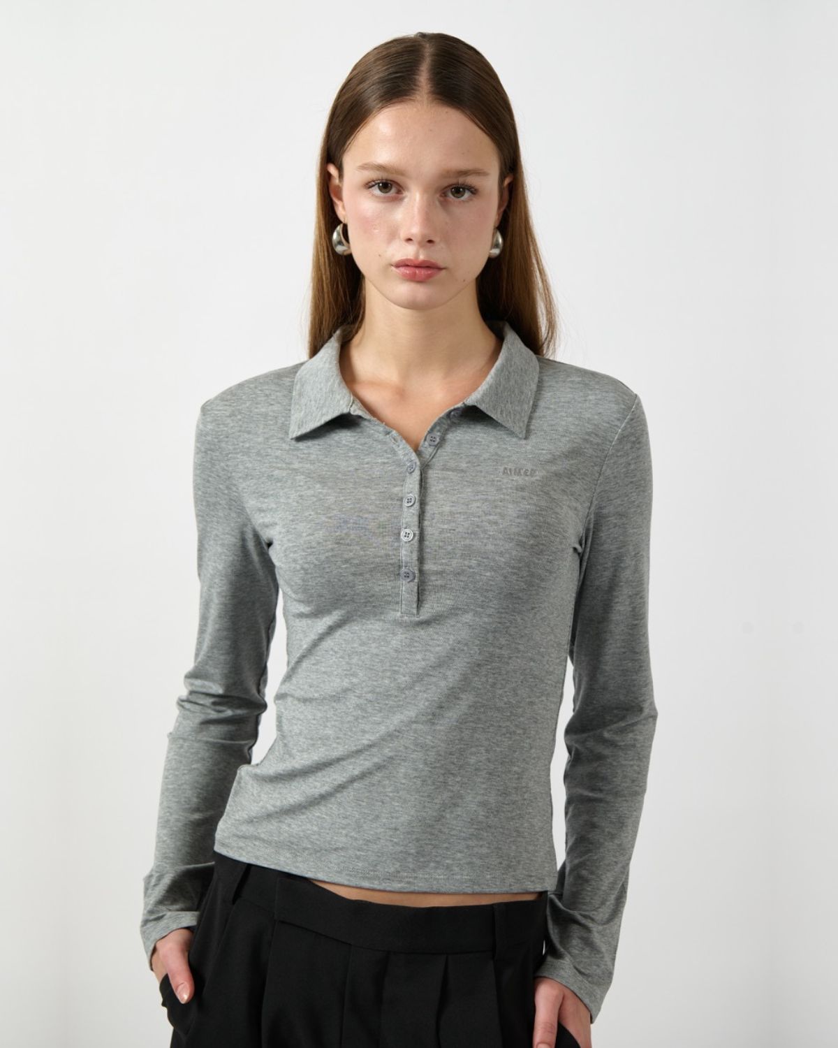 Jungle Urbaine  - Slim Fit Long Sleeve Polo in Grey