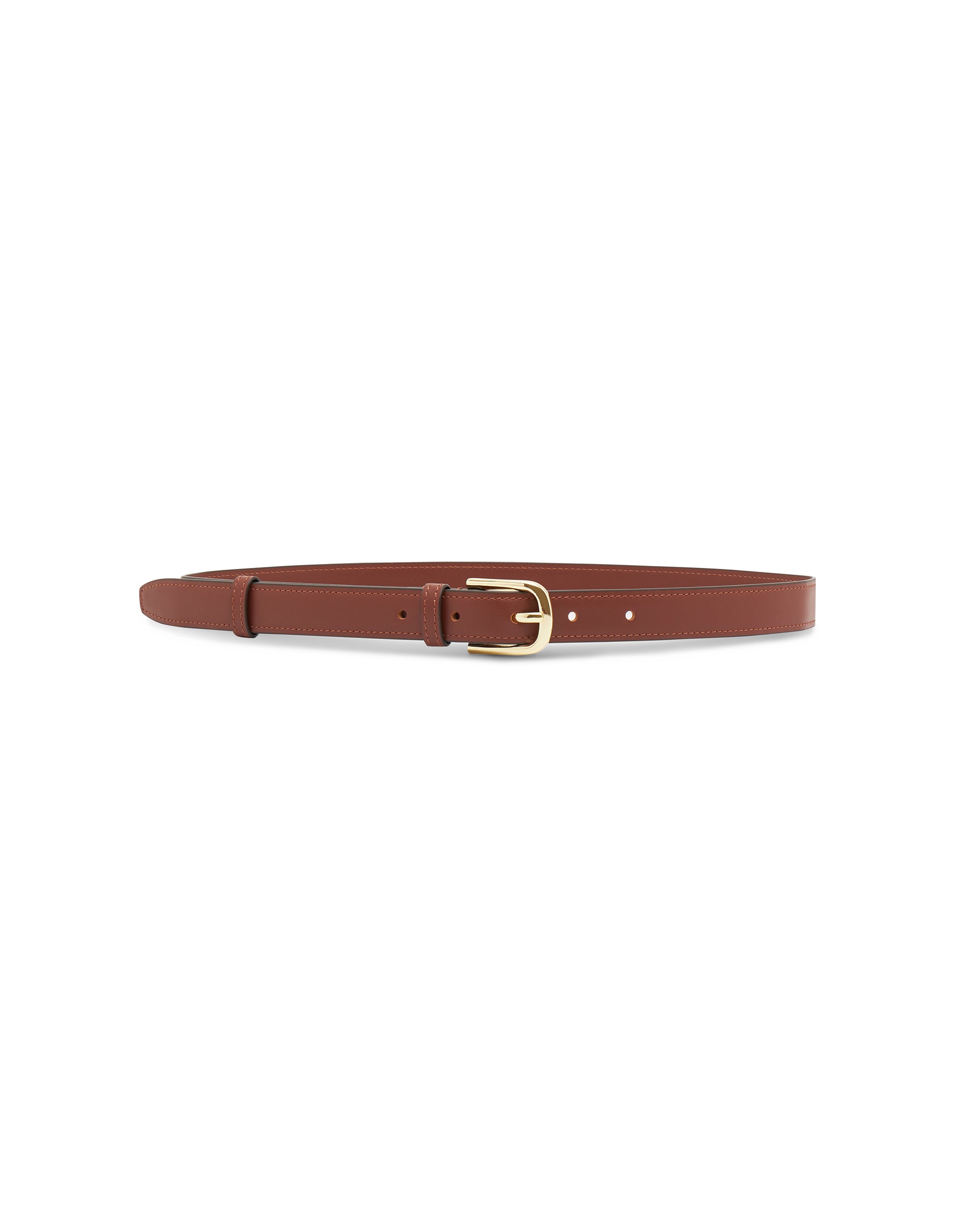 AIMER - Essential Leather Belt in Brown Gold Curve