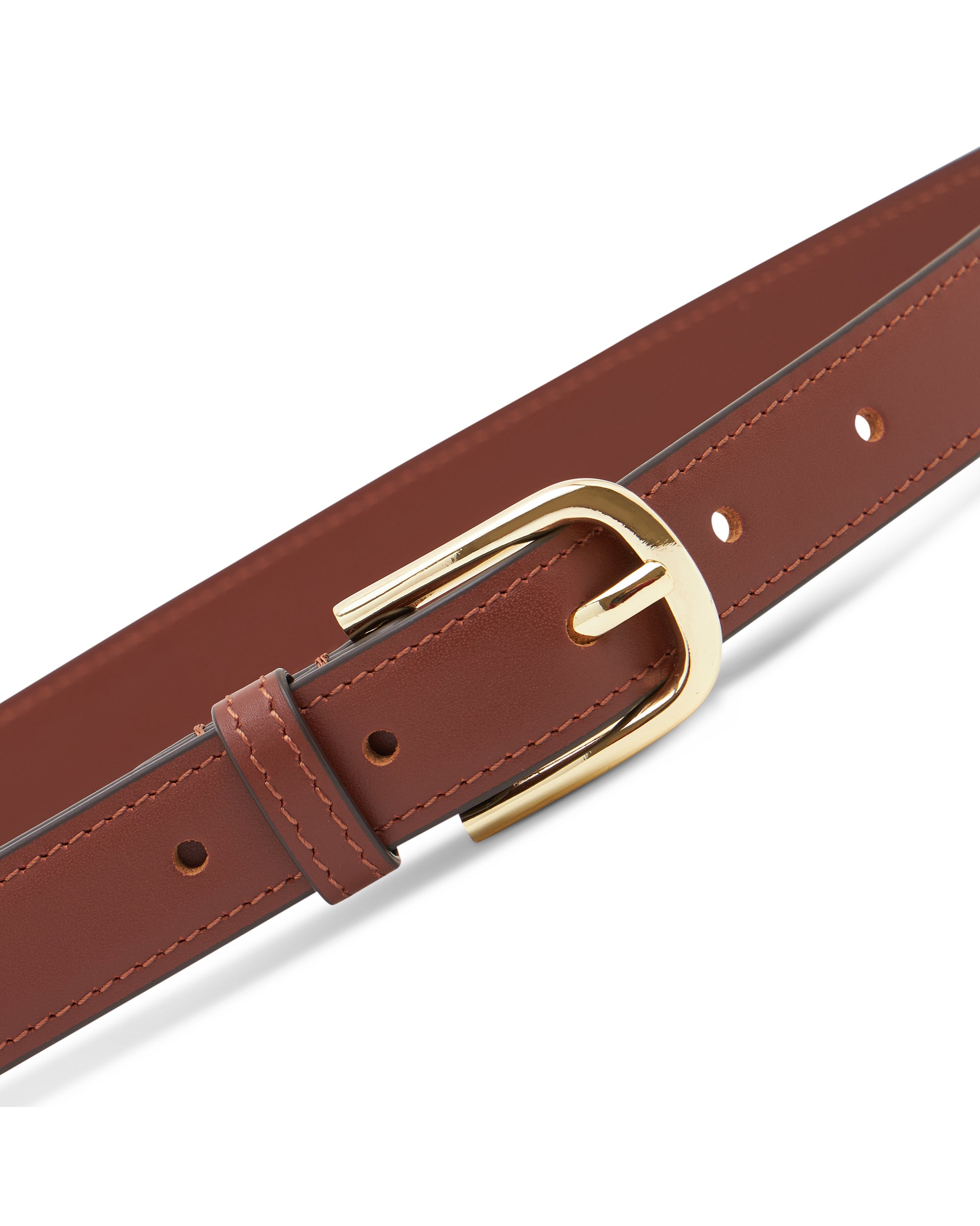 AIMER - Essential Leather Belt in Brown Gold Curve